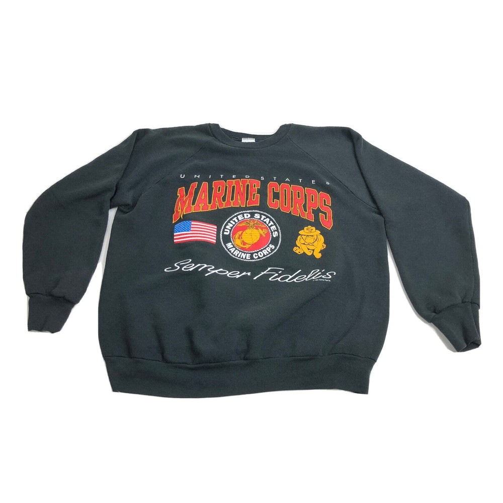 VINTAGE 1991 United States Marine Corps Bulldog Sweatshirt Adult L Black Men